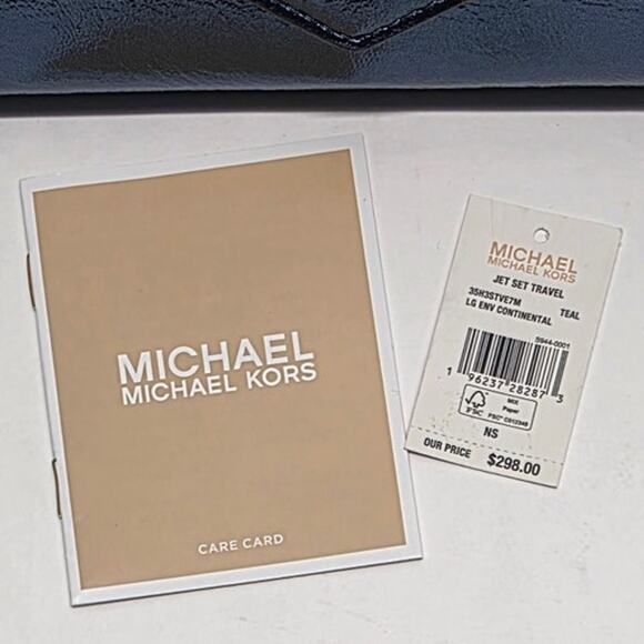 NEW Michael Kors MK Patent Teal Blue Large Envelope Jet Set Continental Wallet - Picture 2 of 12